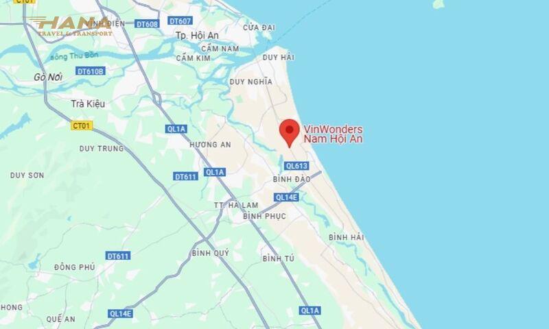 Vinpearl Nam Hội An cách trung tâm thành phố Đà Nẵng khoảng 45km về phía Nam.