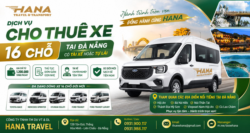 Dịch vụ thuê xe ô tô 16 chỗ Đà Nẵng tại Thuê Xe Hana