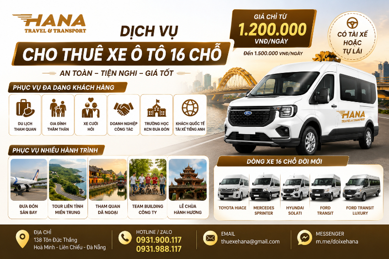 dịch vụ thuê xe 16 chỗ tại đà nẵng